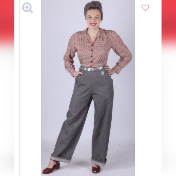 Freddies Of Pinewood Pants - Vintage 1940's Freddies if Pinewood in Grey 1940's Button Jeans 36R